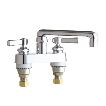 Chicago Faucets 891-ABCP Hot and Cold Water Sink Faucet, Deck Mounted, 4" Fixed Centers, 6" S Type Spout, 2.2 GPM Softflo Aerator, 2-3/8" Lever Handle