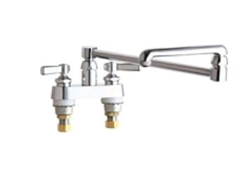 Chicago Faucets 891-DJ18E1ABCP Hot and Cold Water Sink Faucet, 4" Fixed Centers, 18" Double Jointed Swing Spout, Full Flow Quixtop Outlet, 2-3/8" Lever Handle