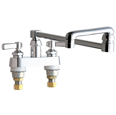 Chicago Faucets 891-DJ18E35ABCP Hot and Cold Water Sink Faucet, 4" Fixed Centers, 18" Double Jointed Swing Spout, 1.5 GPM Softflo Aerator, 2-3/8" Lever Handle