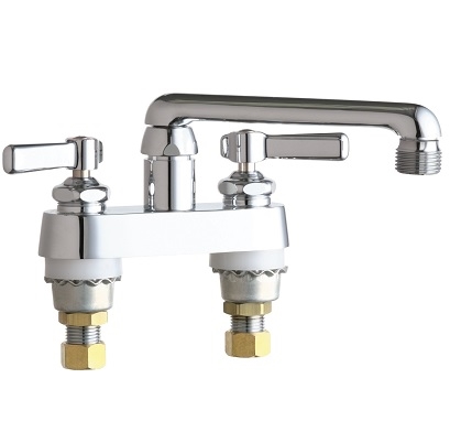 Chicago Faucets 891-E2CP Hot and Cold Water Sink Faucet, 4" Fixed Centers, 6" S-Type Spout, Full-flow Outlet, 2-3/8" Lever Handle