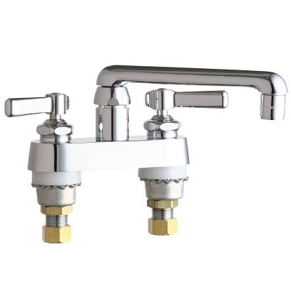 Chicago Faucets 891-E35ABCP Hot and Cold Water Sink Faucet, 4" Fixed Centers, 6" S-Type Spout, 1.5 GPM Softflo Aerator, 2-3/8" Lever Handle