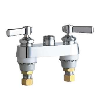 Chicago Faucets 891-LESAB Hot and Cold Water Sink Faucet, 4" Fixed Centers, 2-3/8" Lever Handle, Less Spout