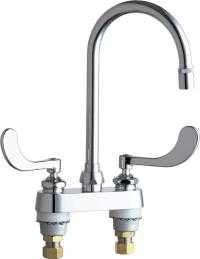 Chicago Faucets 895-317GN2AE36ABCP Hot and Cold Water Sink Faucet, Deck Mounted, 4" Fixed Centers, 5-1/4" Gooseneck Spout, 1.5 GPM Laminar Flow Non-Aerating Outlet, 4" Wristblade Handle