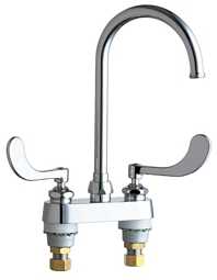 Chicago Faucets 895-317GN2AFCABCP Hot and Cold Water Sink Faucet, Deck Mounted, 4" Fixed Centers, 5-1/4" Gooseneck Spout, 1.5 GPM Laminar Flow Control Insert in Spout Inlet, 4" Wristblade Handle