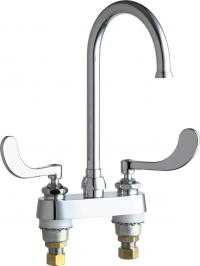 Chicago Faucets 895-317GN2FCAB Hot and Cold Water Sink Faucet, Deck Mounted, 4" Fixed Centers, 5-1/4" Gooseneck Spout, 1.5 GPM Laminar Flow Control Insert in Spout Inlet, 4" Wristblade Handle