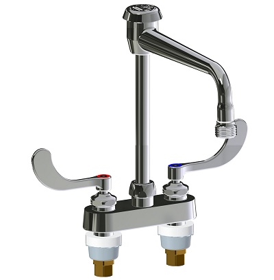 Chicago Faucets 895-317GN8BVBE2-2 Hot and Cold Water Sink Faucet, 4" Fixed Centers, 8" Rigid/Swing Gooseneck Spout with Atmospheric Vacuum Breaker, 4" Wristblade Handle