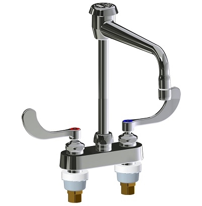 Chicago Faucets 895-317GN8BVBE3MAB Hot and Cold Water Sink Faucet, 4" Fixed Centers, 8" Rigid/Swing Gooseneck Spout with Atmospheric Vacuum Breaker, 2.2 GPM Softflo Aerator with Adapter, 4" Wristblade Handle