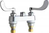 Chicago Faucets 895-317LESAB Hot and Cold Water Sink Faucet, Deck Mounted, 4" Fixed Centers, 4" Wristblade Handle, Less Spout