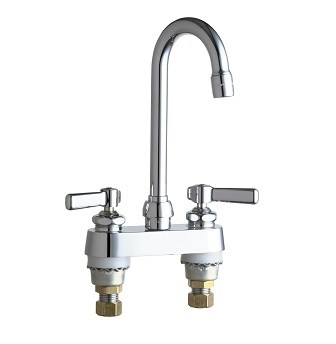 Chicago Faucets 895-E35XKABCP Hot and Cold Water Sink Faucet, 4" Fixed Centers, 3-1/2" Gooseneck Spout, 1.5 GPM Softflo Aerator, Ceramic 1/4-Turn Operating Cartridge, Lever Handle