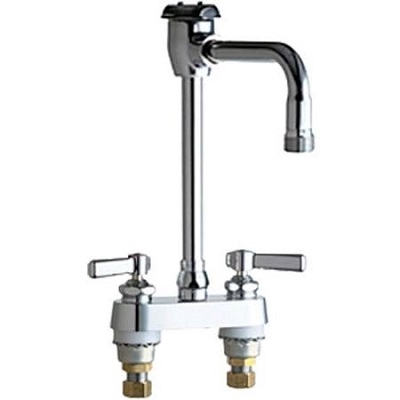Chicago Faucets 895-GN2BVBE2-2CP Hot and Cold Water Sink Faucet, 4" Fixed Centers, 6" Rigid/Swing Gooseneck Spout with Atmospheric Vacuum Breaker, Full-flow Outlet, 2-3/8" Lever Handle