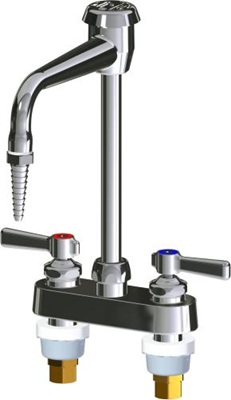 Chicago Faucets LWM10-B14-E Sink Faucet, 4" Fixed Centers, 6" Gooseneck Spout with Atmospheric Vacuum Breaker, Full Flow Laboratory Serrated Nozzle, 2-3/8" Lever Handle
