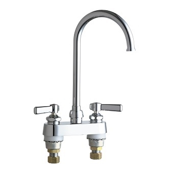 Chicago Faucets 895-GN2FCXKABCP Hot and Cold Water Sink Faucet, 4" Fixed Centers, 5-1/4" Gooseneck Spout, 1.5 GPM Laminar Flow Control, Ceramic 1/4-Turn Operating Cartridge, Lever Handle