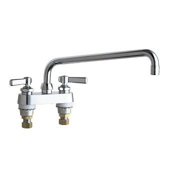 Chicago Faucets 895-L12ABCP Hot and Cold Water Sink Faucet, 4" Fixed Centers, 12" L-Type Spout, 2.2 GPM Softflo Aerator, Lever Handle