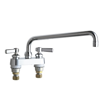 Chicago Faucets 895-L12E35ABCP Hot and Cold Water Sink Faucet, 4" Fixed Centers, 12" L-Type Spout, 1.5 GPM Softflo Aerator, Lever Handle