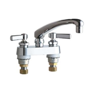 Chicago Faucets 895-L8ABCP Hot and Cold Water Sink Faucet, 4" Fixed Centers, 8" L-Type Spout, 2.2 GPM Softflo Aerator, 2-3/8" Lever Handle