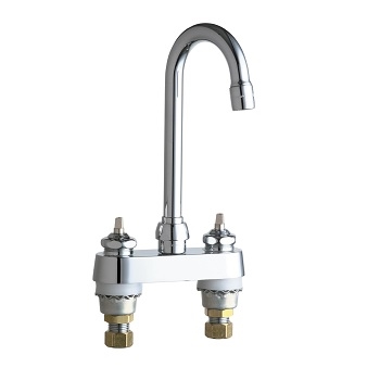 Chicago Faucets 895-LEHAB Hot and Cold Water Sink Faucet, 4" Fixed Centers, 2.2 GPM Softflo Aerator, Less Handles
