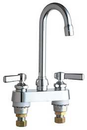 Chicago Faucets 895-XKABCP Hot and Cold Water Sink Faucet, Deck Mounted, 4" Fixed Centers, 3-1/2" Gooseneck Spout, 2.2 GPM Softflo Aerator, Lever Handle, Ceramic 1/4-Turn Operating Cartridge