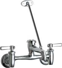 Chicago Faucets 897-CCP Sink Faucet with Integral Hot and Cold Water Supply Stops, 8" Body, Adjustable Arms 7-5/8" - 8-3/8", Vacuum Breaker Spout, Lever Handle, Chrome Plate Finish