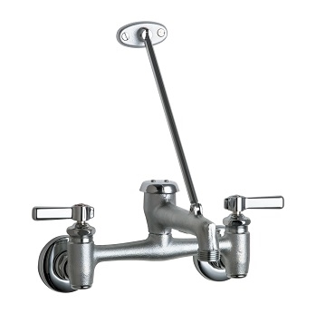 Chicago Faucets 897-CRCF Hot and Cold Water Sink Faucet with Integral Supply Stops, 8" Body, Adjustable Arms 7-5/8" - 8-3/8", Vacuum Breaker Spout, Lever Handle, Rough Chrome Finish