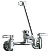 Chicago Faucets 897-MPCP Sink Faucet for Hot and Cold Water with Integral Stop Valves, 8" Body, Adjustable Arms 7-5/8" - 8-3/8", Vacuum Breaker Spout, Lever Handle, Chrome Plate Finish, (Quantity of 8)