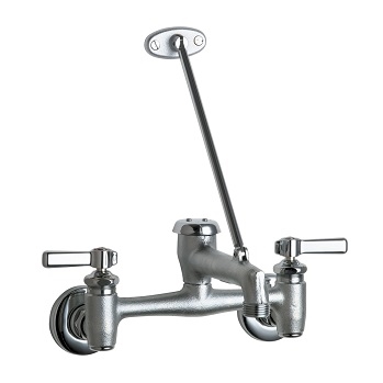 Chicago Faucets 897-MPCRCF Hot and Cold Water Sink Faucet with Integral Supply Stops, 8" Body, Adjustable Arms 7-5/8" - 8-3/8", Vacuum Breaker Spout, Lever Handle, Rough Chrome Finish, (Quantity of 8)
