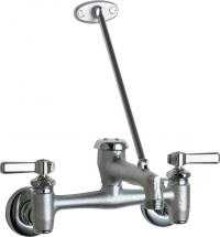 Chicago Faucets 897-MPRCF Sink Faucet for Hot and Cold Water with Integral Stop Valves, 8" Body, Adjustable Arms 7-5/8" - 8-3/8", Vacuum Breaker Spout, Lever Handle, Rough Chrome Finish, (Quantity of 8)