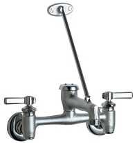 Chicago Faucets 897-RCF Sink Faucet for Hot and Cold Water with Integral Stop Valves, 8" Body, Adjustable Arms 7-5/8" - 8-3/8", Vacuum Breaker Spout, Lever Handle, Rough Chrome Finish