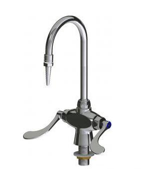Chicago Faucets LWM1-B13-A Hot and Cold Water Mixing Faucet, 5-1/4" Gooseneck Spout, Full Flow Laboratory Serrated Nozzle, Ceramic Cartridge, 4" Wristblade Handle