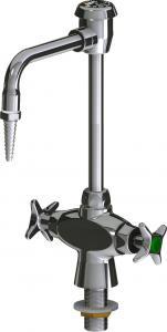Chicago Faucets LWM1-B11-E Hot and Cold Water Mixing Faucet with Vacuum Breaker, 6" Gooseneck Spout, Full Flow Laboratory Serrated Nozzle, 2-1/2" Cross Handle