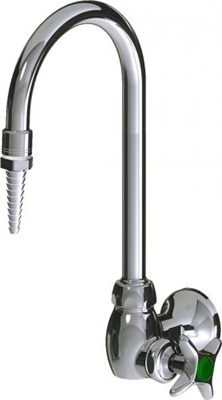 Chicago Faucets LWS4-A11-A Single Inlet Cold Water Faucet, 5-1/4" Gooseneck Spout, Full Flow Laboratory Serrated Nozzle, 2-1/2" Cross Handle