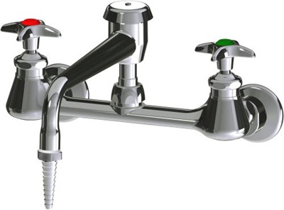 Chicago Faucets LWM4-A11-K Hot and Cold Water Inlet Faucet, 8" L Type Swing Spout with Atmospheric Vacuum Breaker, Full Flow Laboratory Serrated Nozzle, 2-1/2" Cross Handle