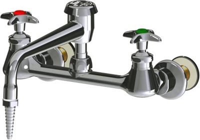 Chicago Faucets LWM5-A11-K Hot and Cold Water Inlet Faucet, 8" L Type Swing Spout with Atmospheric Vacuum Breaker, Full Flow Laboratory Serrated Nozzle, Shank Assembly, 2-1/2" Cross Handle