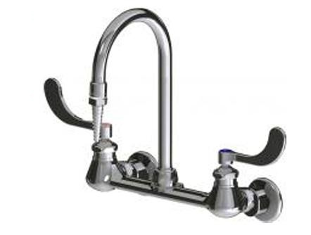 Chicago Faucets LWM4-A13-A Hot and Cold Water Inlet Faucet, 5-1/4" Gooseneck Spout, Full Flow Laboratory Serrated Nozzle, 4" Wristblade Handle