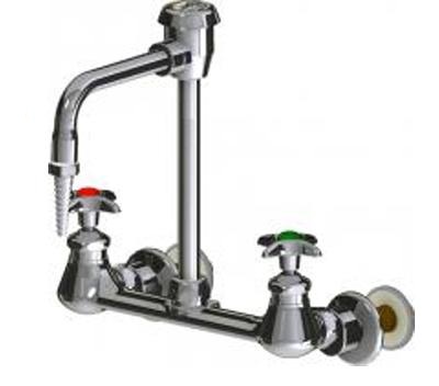 Chicago Faucets LWM5-A11-E Hot and Cold Water Inlet Faucet, 6" Gooseneck Spout with Atmospheric Vacuum Breaker, Full Flow Laboratory Serrated Nozzle, Shank Assembly, 2-1/2" Cross Handle