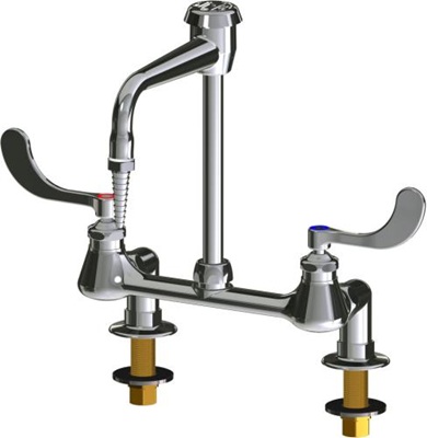 Chicago Faucets LWM9-A13-E Hot and Cold Water Inlet Faucet, 6" Gooseneck Spout with Atmospheric Vacuum Breaker, Full Flow Laboratory Serrated Nozzle, Angle 2-1/2" Inlet Supply Arm, Shank Assembly, 4" Wristblade Handle