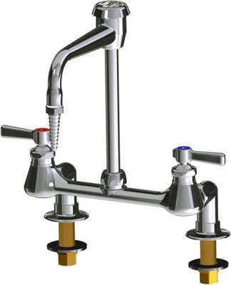 Chicago Faucets LWM9-A14-E Hot and Cold Water Inlet Faucet, 6" Gooseneck Spout with Atmospheric Vacuum Breaker, Full Flow Laboratory Serrated Nozzle, Angle 2-1/2" Inlet Supply Arm, Shank Assembly, 2-3/8" Lever Handle