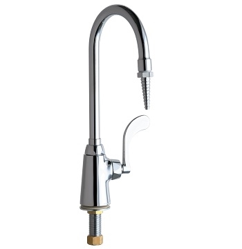 Chicago Faucets 969-317PLCTF Distilled Water Faucet, Tin Lined, 5-1/4" Gooseneck Spout, Full Flow Laboratory Serrated Nozzle, Klo-Self Self-closing Cartridge, 4" Wristblade Handle
