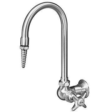 Chicago Faucets 970-CTF Distilled Water Faucet, Tin Lined, Wall Mounted, 5-1/4" Gooseneck Spout, Full Flow Laboratory Serrated Nozzle, Klo-Self Self-closing Cartridge, 2-1/2" Cross Handle