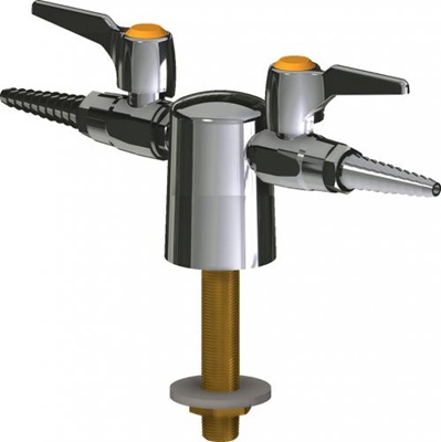 Chicago Faucets LGB1-11A-25 Turret with Two Ball Valves at 180 Degrees, Full Flow Laboratory Serrated Nozzle, Lever Handle with AIR Index Button, Shank Assembly, Male Thread
