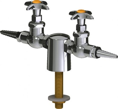 Chicago Faucets LGN1-A11A-25 Turret with Two Needle Valves at 180 Degrees, Full Flow Laboratory Serrated Nozzle, 2-1/2" Cross Handle with AIR Index Button