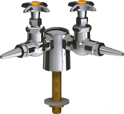 Chicago Faucets LGN1-A11A-20 Turret with Two Needle Valves at 90 Degrees, Full Flow Laboratory Serrated Nozzle, 2-1/2" Cross Handle with AIR Index Button