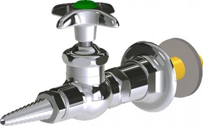 Chicago Faucets LWV1-A11-55 Flange with Single Supply Cold Water Valve, Full Flow Laboratory Serrated Nozzle, 2-1/2" Metal Cross Handle and Button Indexed "CW"
