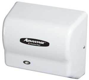 American Dryer AD90-M Advantage Hand Dryer, 100-240 Universal Voltage, Fixed Nozzle, Steel White Epoxy, Commercial Hand Dryer