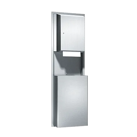 ASI 046926 Traditional Roll Paper Towel Dispenser and Waste Receptacle Cabinet, Semi-Recessed, 13.5 Gallon