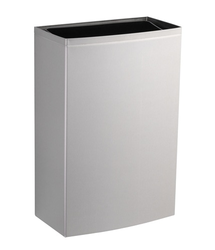 Bobrick B-277 Waste Receptacle with LinerMate, Surface Mounted, Satin Finish, 12.75-Gallon