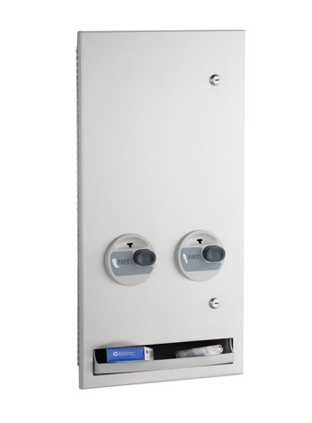 Bobrick B-37063C TrimLineSeries Napkin / Tampon Vendor, Recessed, Free No Coin Operation, Satin Finish
