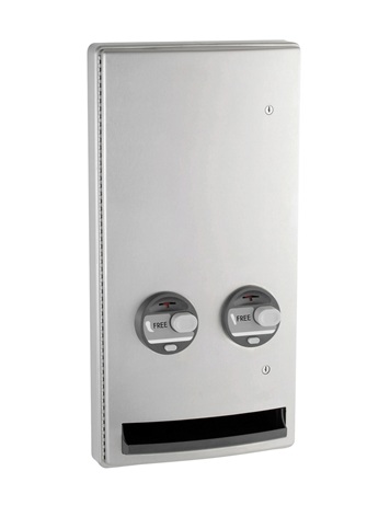 Bobrick B-47064C ConturaSeries Sanitary Napkin / Tampon Vendor Semi-Recessed, Free No Coin Operation