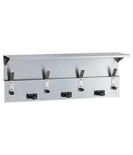 Bobrick B-239x34 Shelf with Mop and Broom Holders and Rag Hooks
