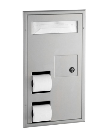 Bobrick B3571 ClassicSeries Partition Mounted Toilet Tissue, Seat Cover Dispenser and Waste Disposal, Satin Finish