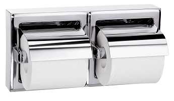 Bradley 5126 Toilet Tissue Dispenser with Hinged Hood, Dual Roll, Surface Mounted, Bright Polished Stainless Steel